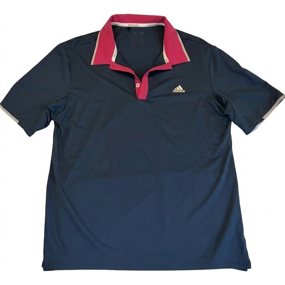 Adidas Climacool Men's Medium Polo Shirt Navy Blue Pink Contrast Collar Golf